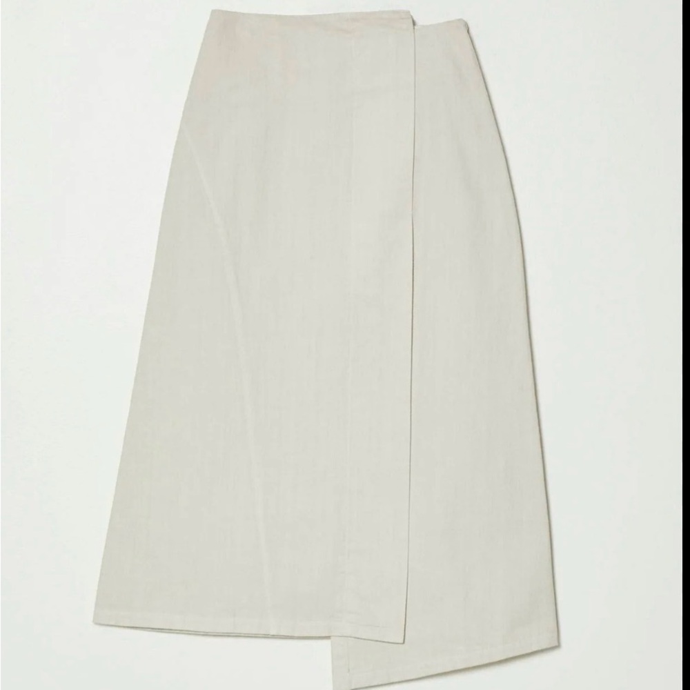 Atelier Delphine Asymmetrical Twill Long Skirt in Moon
